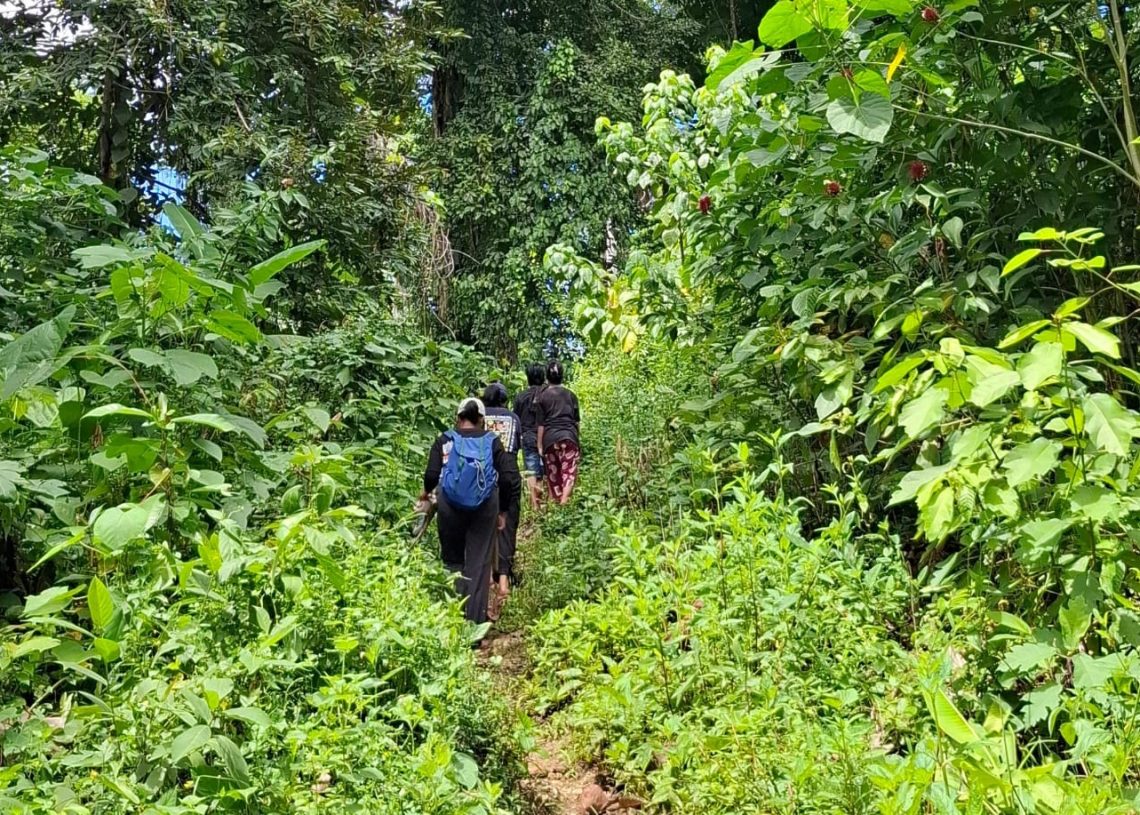Perjalanan menuju kebun milik keluarga pak Tristan yang berada di atas bukit. Foto: Syukron